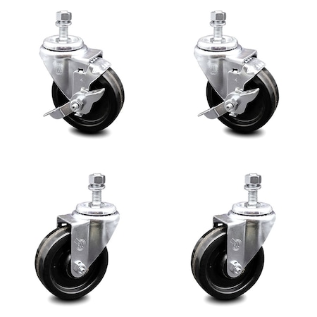 Service Caster 4 Inch Phenolic Wheel Swivel 1/2 Inch Threaded Stem Caster Brakes SCC, 2PK SCC-TS20S414-PHS-121315-2-TLB-2